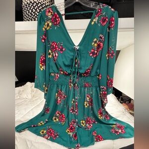 Green Dress with Floral accents